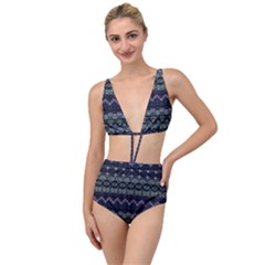 Boho Navy Teal Violet Stripes Tied Up Two Piece Swimsuit by SpinnyChairDesigns