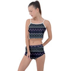 Boho Navy Teal Violet Stripes Summer Cropped Co-ord Set by SpinnyChairDesigns