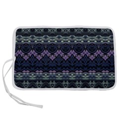 Boho Navy Teal Violet Stripes Pen Storage Case (m) by SpinnyChairDesigns