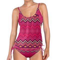 Boho Aztec Stripes Rose Pink Tankini Set by SpinnyChairDesigns