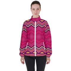 Boho Aztec Stripes Rose Pink Women s High Neck Windbreaker by SpinnyChairDesigns