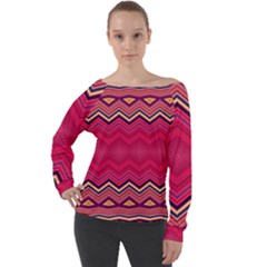 Boho Aztec Stripes Rose Pink Off Shoulder Long Sleeve Velour Top