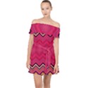 Boho Aztec Stripes Rose Pink Off Shoulder Chiffon Dress View1