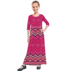 Boho Aztec Stripes Rose Pink Kids  Quarter Sleeve Maxi Dress by SpinnyChairDesigns