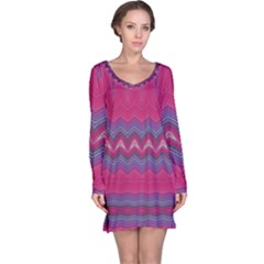 Magenta Blue Stripes Long Sleeve Nightdress by SpinnyChairDesigns