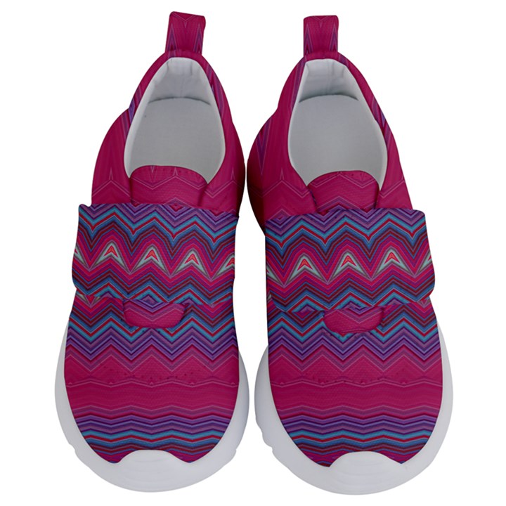 Magenta Blue Stripes Kids  Velcro No Lace Shoes