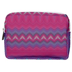 Magenta Blue Stripes Make Up Pouch (medium) by SpinnyChairDesigns