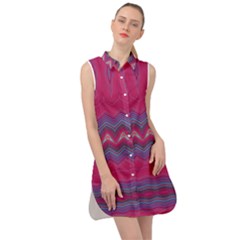 Magenta Blue Stripes Sleeveless Shirt Dress by SpinnyChairDesigns