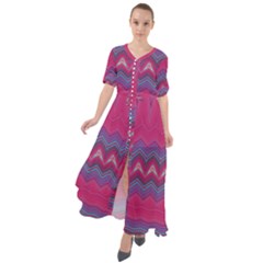 Magenta Blue Stripes Waist Tie Boho Maxi Dress