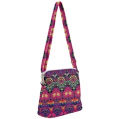 Boho Colorful Pattern Zipper Messenger Bag by SpinnyChairDesigns