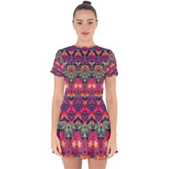 Boho Colorful Pattern Drop Hem Mini Chiffon Dress by SpinnyChairDesigns