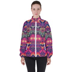 Boho Colorful Pattern Women s High Neck Windbreaker by SpinnyChairDesigns