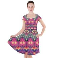 Boho Colorful Pattern Cap Sleeve Midi Dress by SpinnyChairDesigns