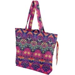 Boho Colorful Pattern Drawstring Tote Bag by SpinnyChairDesigns