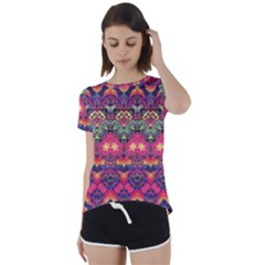 Boho Colorful Pattern Short Sleeve Foldover Tee