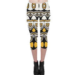 Boho Black White Yellow Capri Leggings  by SpinnyChairDesigns