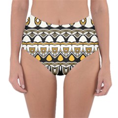 Boho Black White Yellow Reversible High-waist Bikini Bottoms by SpinnyChairDesigns