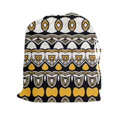 Boho Black White Yellow Drawstring Pouch (2xl) by SpinnyChairDesigns