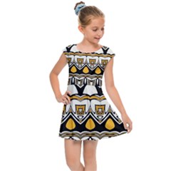 Boho Black White Yellow Kids  Cap Sleeve Dress by SpinnyChairDesigns