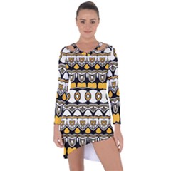 Boho Black White Yellow Asymmetric Cut-out Shift Dress by SpinnyChairDesigns