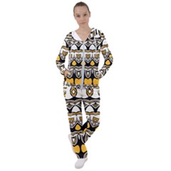 Boho Black White Yellow Women s Tracksuit by SpinnyChairDesigns