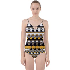 Boho Black White Yellow Cut Out Top Tankini Set by SpinnyChairDesigns