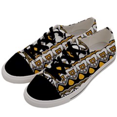 Boho Black White Yellow Men s Low Top Canvas Sneakers by SpinnyChairDesigns