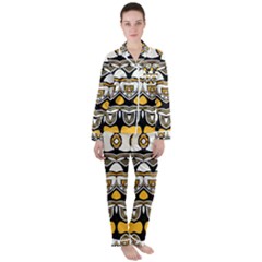 Boho Black White Yellow Satin Long Sleeve Pyjamas Set by SpinnyChairDesigns