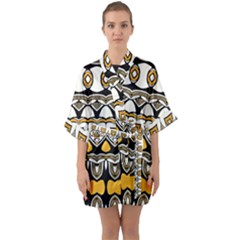 Boho Black White Yellow Half Sleeve Satin Kimono  by SpinnyChairDesigns