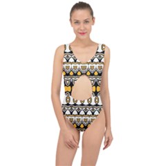 Boho Black White Yellow Center Cut Out Swimsuit by SpinnyChairDesigns