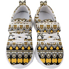 Boho Black White Yellow Kids  Velcro Strap Shoes by SpinnyChairDesigns