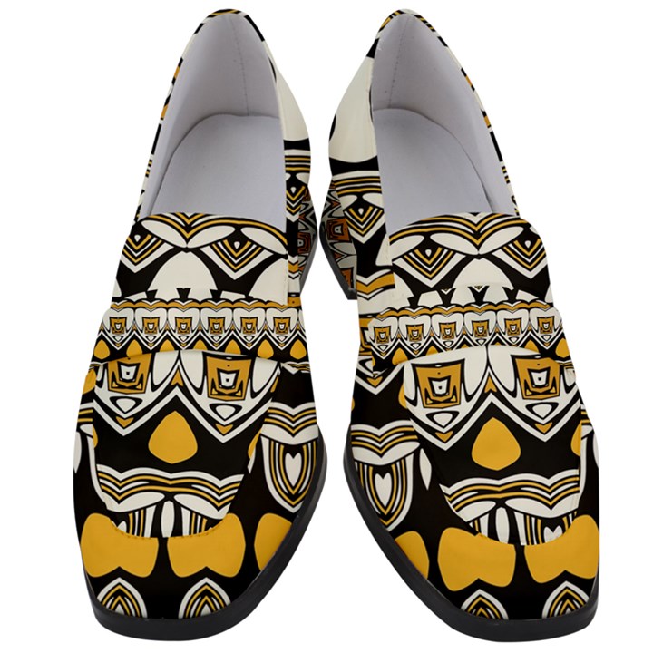 Boho Black White Yellow Women s Chunky Heel Loafers