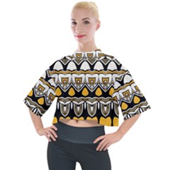 Boho Black White Yellow Mock Neck Tee