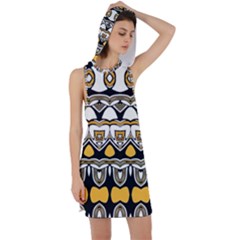 Boho Black White Yellow Racer Back Hoodie Dress