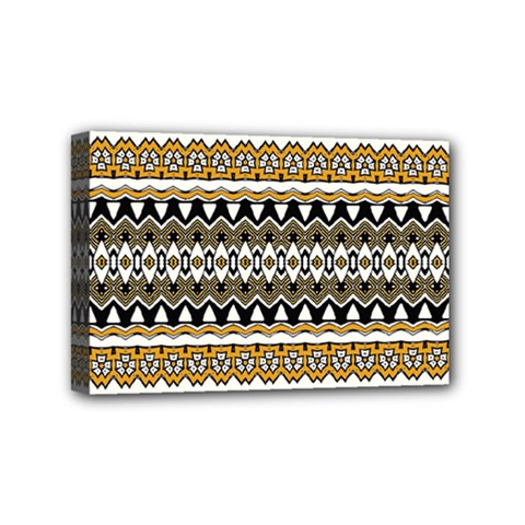 Boho Black Yellow Floral Print Mini Canvas 6  X 4  (stretched) by SpinnyChairDesigns