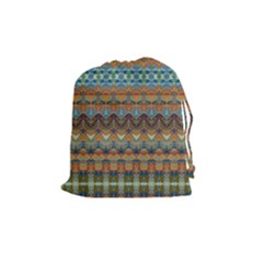 Boho Earth Colors Pattern Drawstring Pouch (medium) by SpinnyChairDesigns