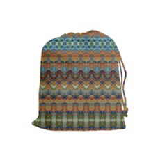 Boho Earth Colors Pattern Drawstring Pouch (large) by SpinnyChairDesigns