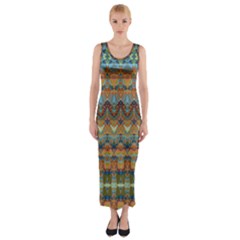 Boho Earth Colors Pattern Fitted Maxi Dress by SpinnyChairDesigns