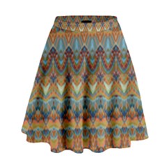 Boho Earth Colors Pattern High Waist Skirt by SpinnyChairDesigns