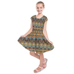 Boho Earth Colors Pattern Kids  Short Sleeve Dress by SpinnyChairDesigns