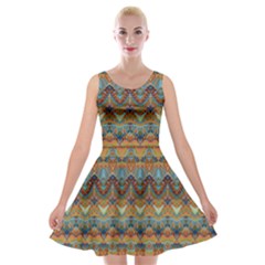 Boho Earth Colors Pattern Velvet Skater Dress by SpinnyChairDesigns