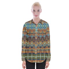 Boho Earth Colors Pattern Womens Long Sleeve Shirt