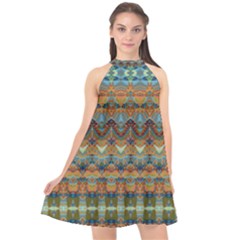 Boho Earth Colors Pattern Halter Neckline Chiffon Dress  by SpinnyChairDesigns