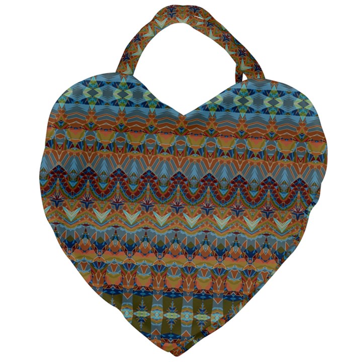 Boho Earth Colors Pattern Giant Heart Shaped Tote