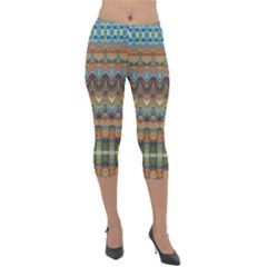 Boho Earth Colors Pattern Lightweight Velour Capri Leggings  by SpinnyChairDesigns