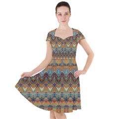 Boho Earth Colors Pattern Cap Sleeve Midi Dress by SpinnyChairDesigns