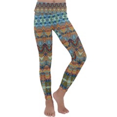 Boho Earth Colors Pattern Kids  Lightweight Velour Classic Yoga Leggings by SpinnyChairDesigns