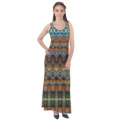 Boho Earth Colors Pattern Sleeveless Velour Maxi Dress by SpinnyChairDesigns