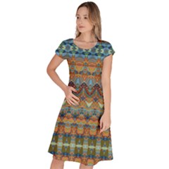 Boho Earth Colors Pattern Classic Short Sleeve Dress by SpinnyChairDesigns