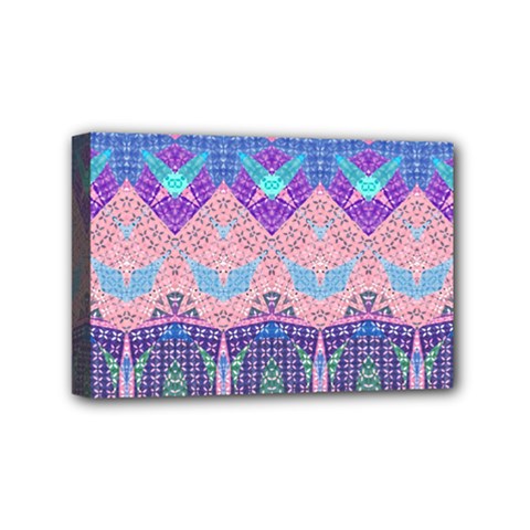 Boho Patchwork Violet Pink Green Mini Canvas 6  X 4  (stretched) by SpinnyChairDesigns